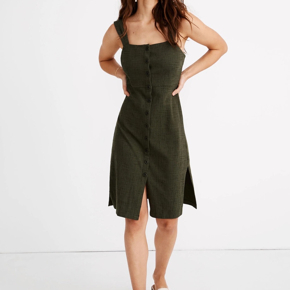 Green Square Neck Midi Dress